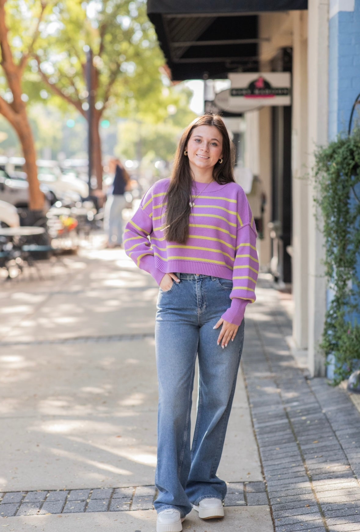 STRIPE EASY STREERT CROP SWEATER