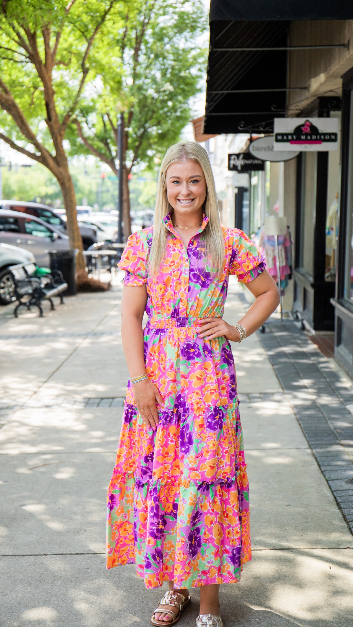 FLORAL GARDEN SMOCK WAIST MAXI