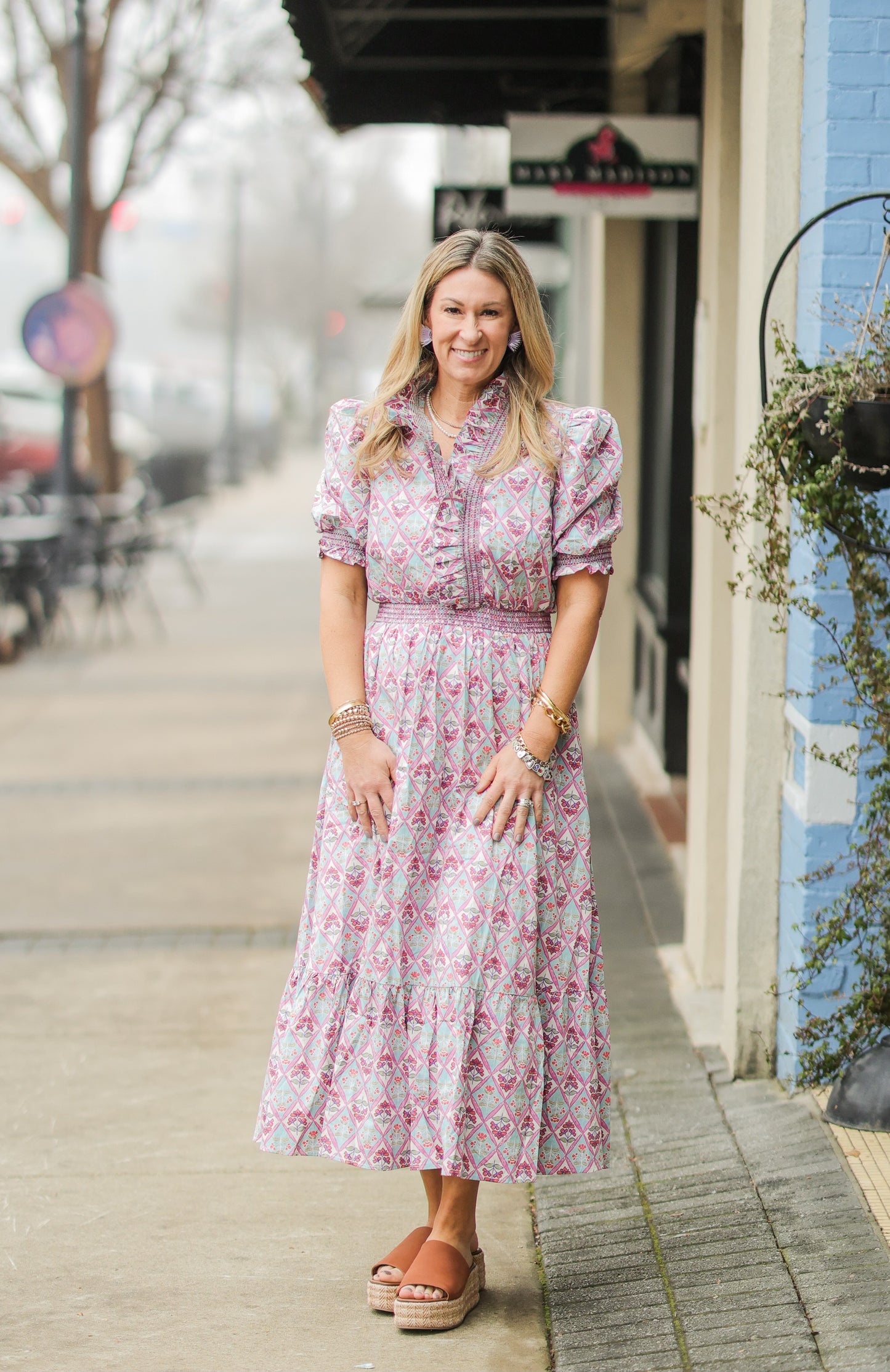 PARIS FLORAL RUFFLE MAXI DRESS