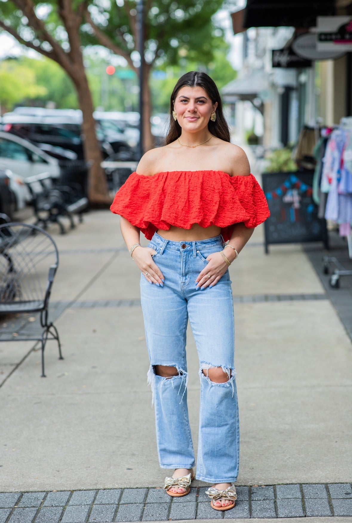 MARIA RED SCRUNCH TOP