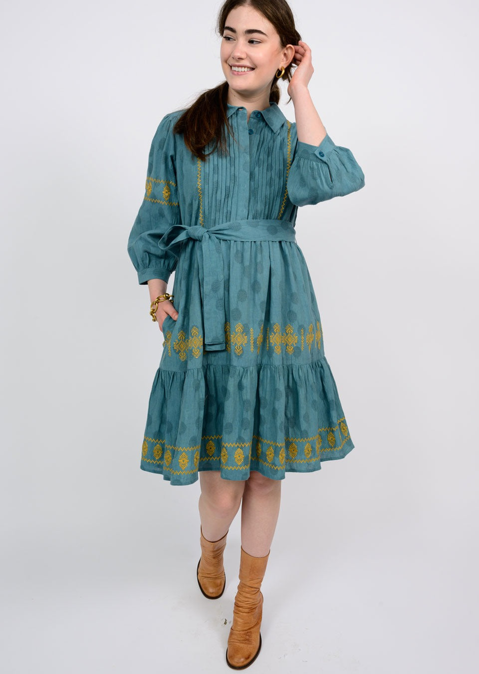 MEDALLION TEAL DRESS