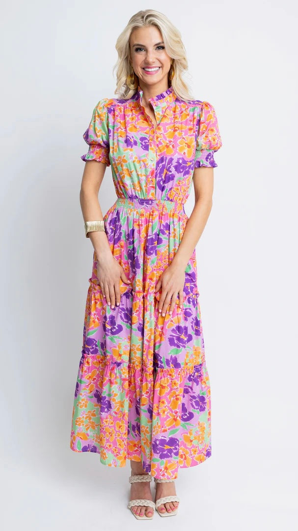 FLORAL GARDEN SMOCK WAIST MAXI