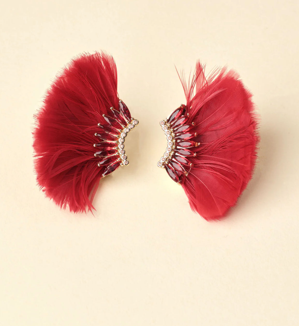 LUXE MINI RED FEATHER EARRINGS