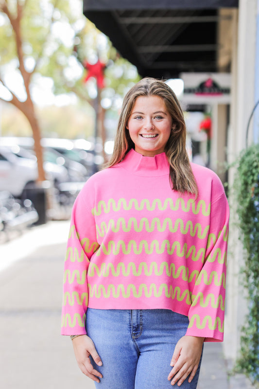 PINK LIME SQUIGGLE SWEATER