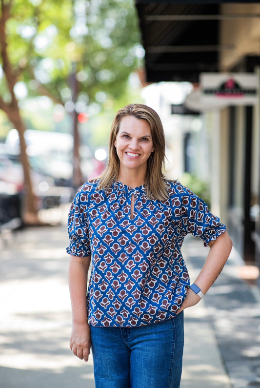 BLUE PEASANT FLEUR TOP