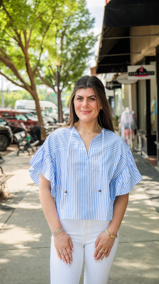 HILLSIDE BLUE RUFFLE TOP