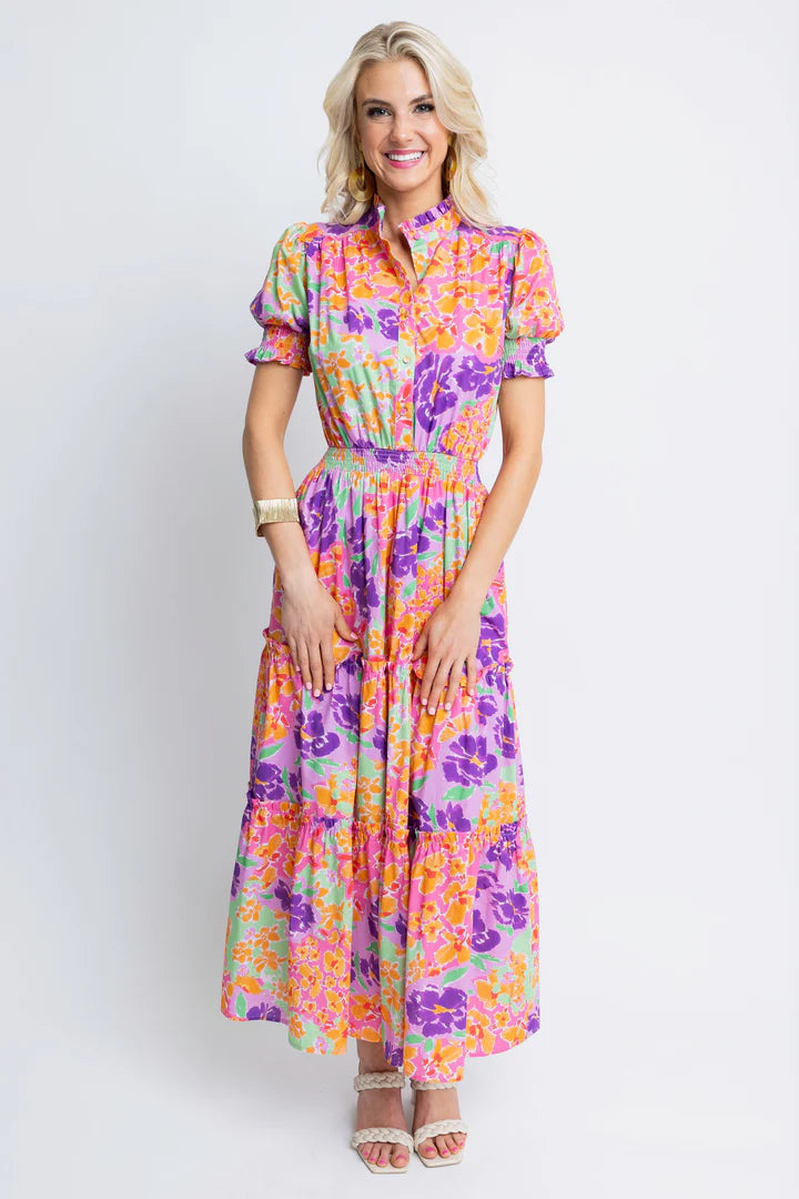 FLORAL GARDEN SMOCK WAIST MAXI