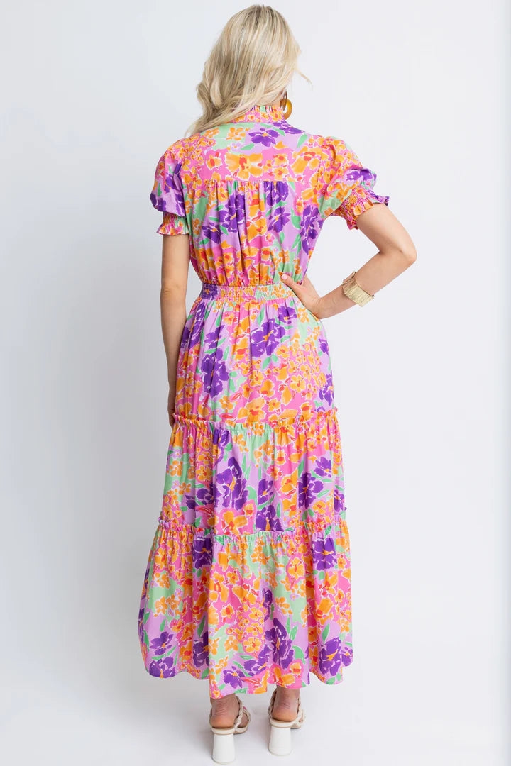 FLORAL GARDEN SMOCK WAIST MAXI