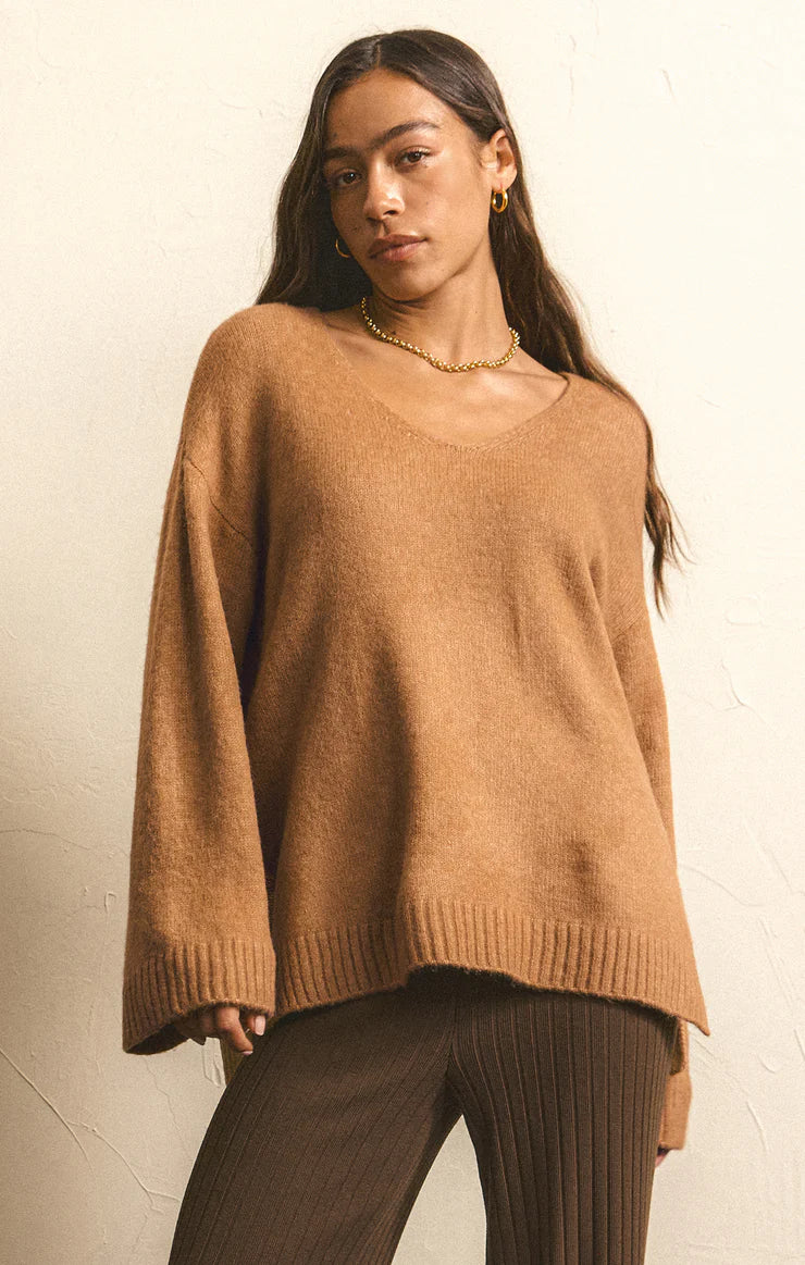 MODERN VNECK SWEATER IN BURRO